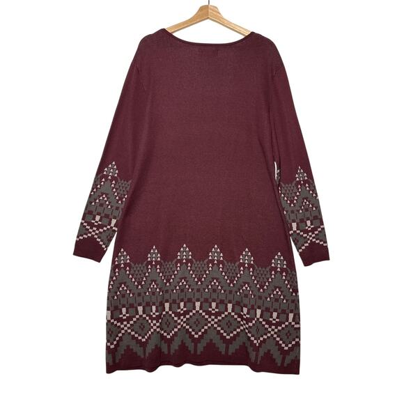 Bob Timberlake Sweater Knit Dress Burgundy Gray Sz XL Aztec Western Southwestern - Picture 7 of 12